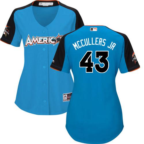 Astros #43 Lance McCullers Blue All-Star American League Women's Stitched MLB Jersey - Click Image to Close